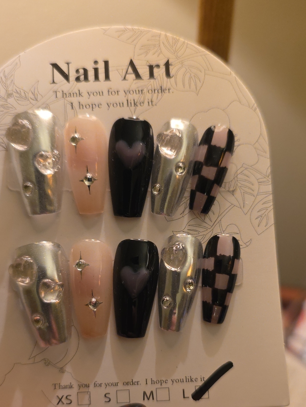 Nail Art Press-On Nails Set - Black, Silver, Nude